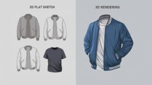 Flat Sketches vs 3d rendering (showing both images side by side)