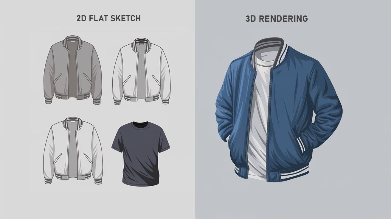 Flat Sketches vs 3d rendering (showing both images side by side)
